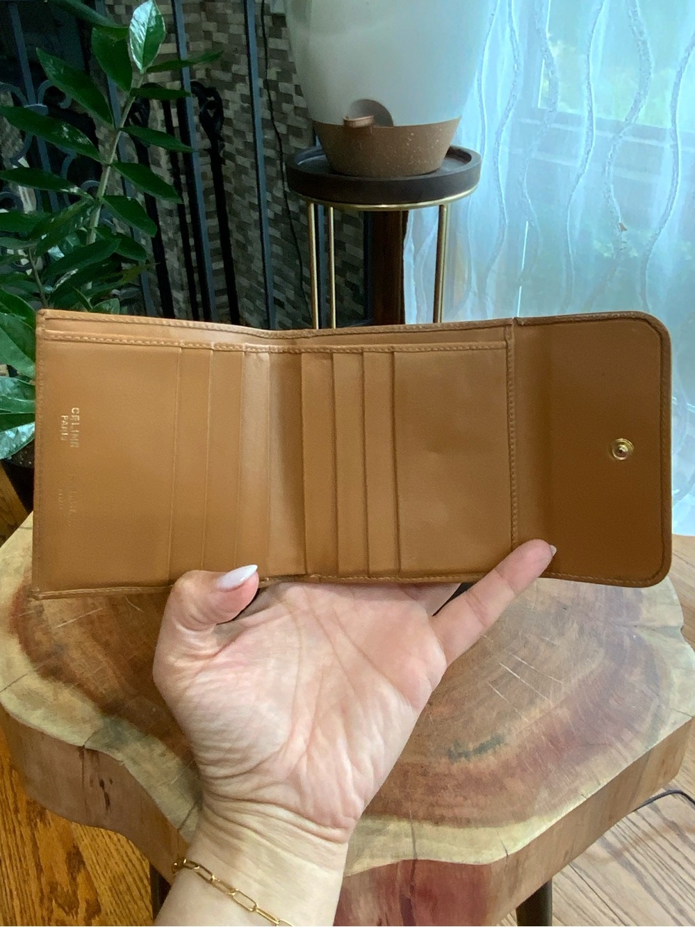 Vintage Céline Macadam Tri-Fold Wallet / Compact Wallet Brown PVC & Tan Leather - Picture 5 of 10